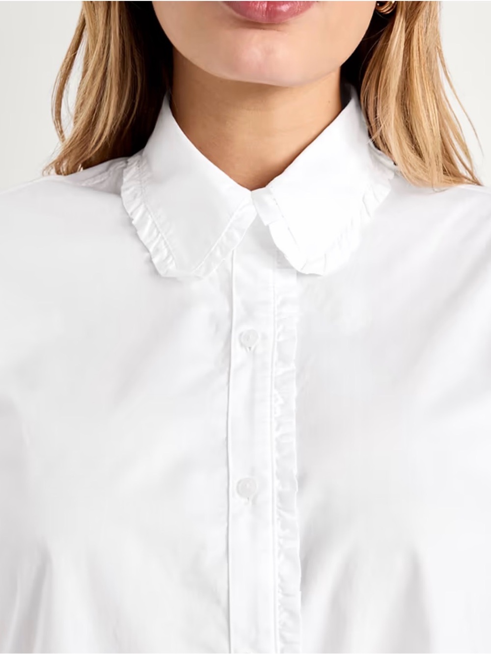 NWT Old Navy Cropped Boxy White Ruffle Button Down Office Meanswear Shirt XL - Picture 5 of 12